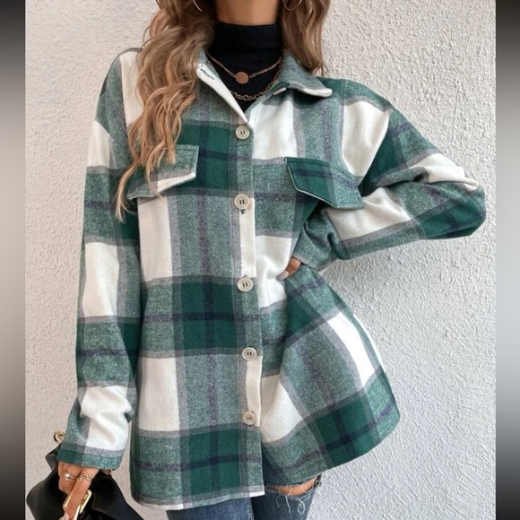 Cozy Plaid Stripe green Oversized Flannel Shirt Shacket - Picture 11 of 12